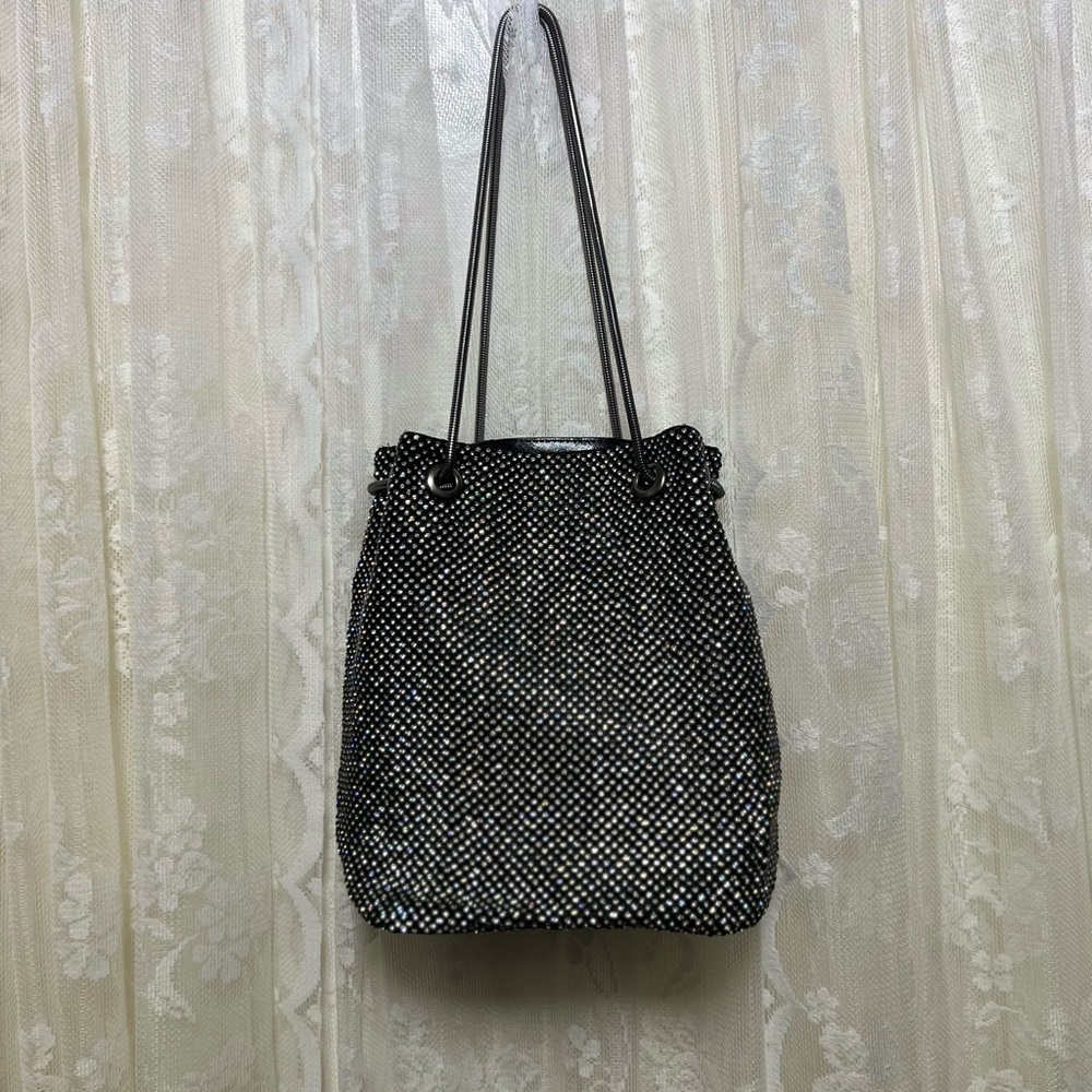 Elegant Black & Silver Beaded Women's Draw-String Bag No Brand